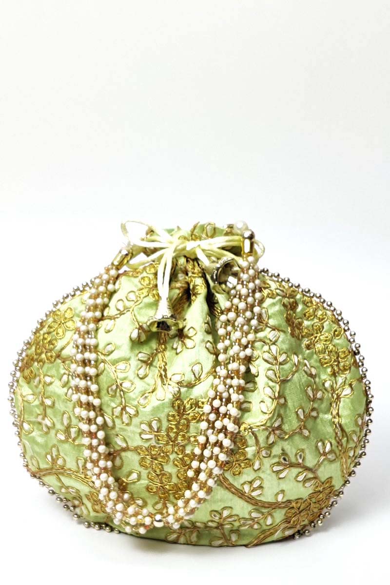 Green Colour beautiful Zardosi work potli bag - MC251504